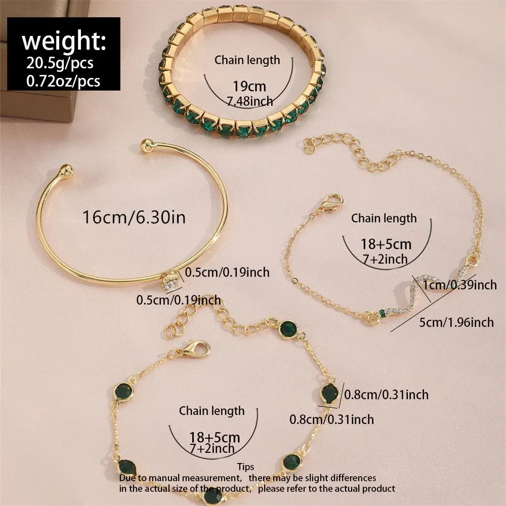 Emerald Green Bracelet Set (4 Pieces/Set)