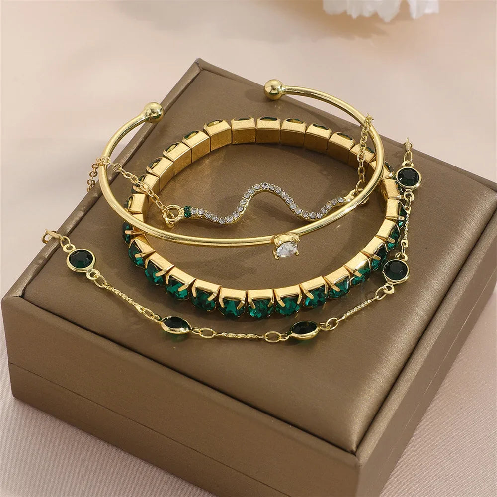 Emerald Green Bracelet Set (4 Pieces/Set)