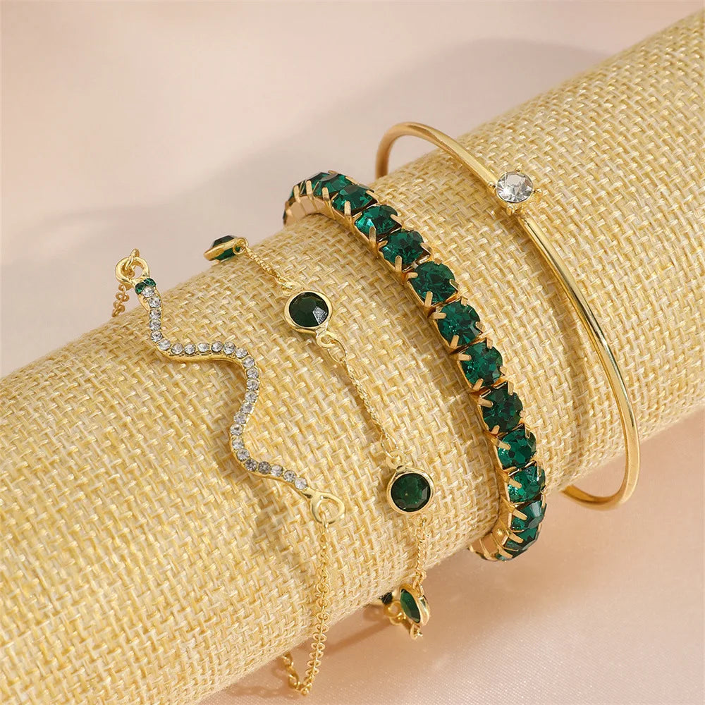 Emerald Green Bracelet Set (4 Pieces/Set)
