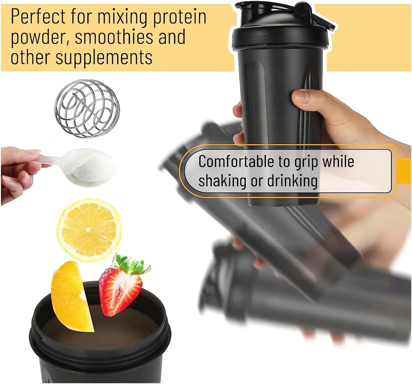 600ml Leak-Proof Protein Shaker Bottle with Mixing Ball