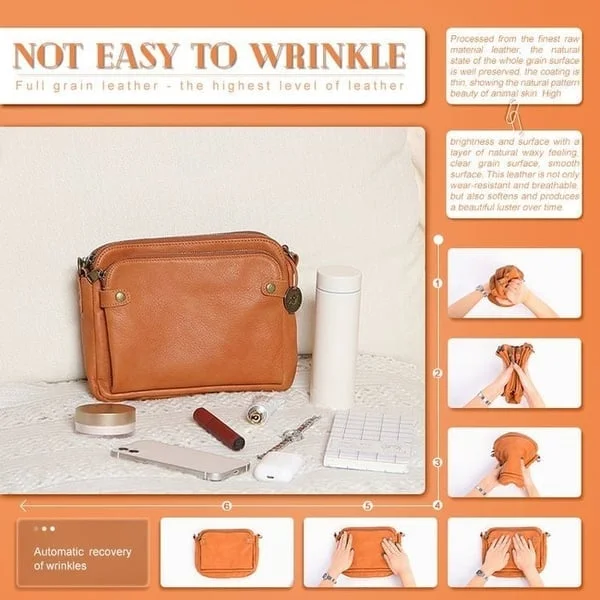 Three-Layer Crossbody Leather Shoulder Bag & Clutch