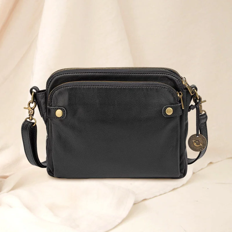 Three-Layer Crossbody Leather Shoulder Bag & Clutch