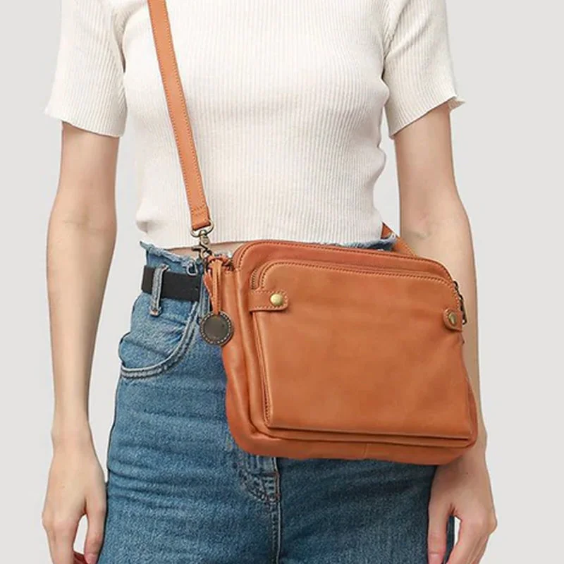 Three-Layer Crossbody Leather Shoulder Bag & Clutch