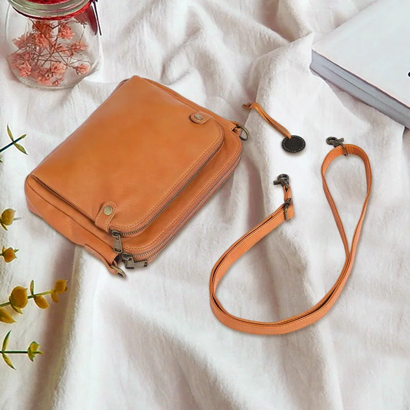 Three-Layer Crossbody Leather Shoulder Bag & Clutch