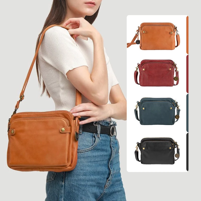 Three-Layer Crossbody Leather Shoulder Bag & Clutch