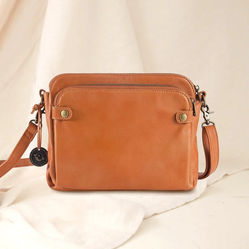 Three-Layer Crossbody Leather Shoulder Bag & Clutch